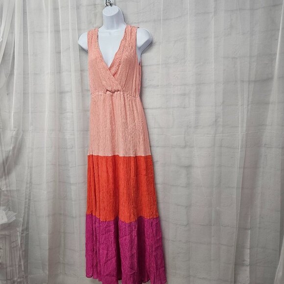 Flying Tomato Pink Orange Sleeveless Maxi Dress Colorblock Boho Festival M - Picture 6 of 11